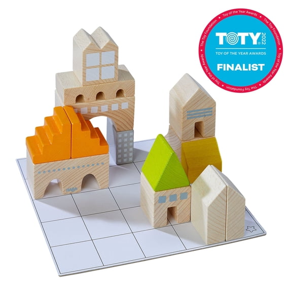 HABA Wooden Building Blocks STEM Toy, Logical Master Builder Montessori Toys with 26 Building Blocks & 16 Challenge Cards
