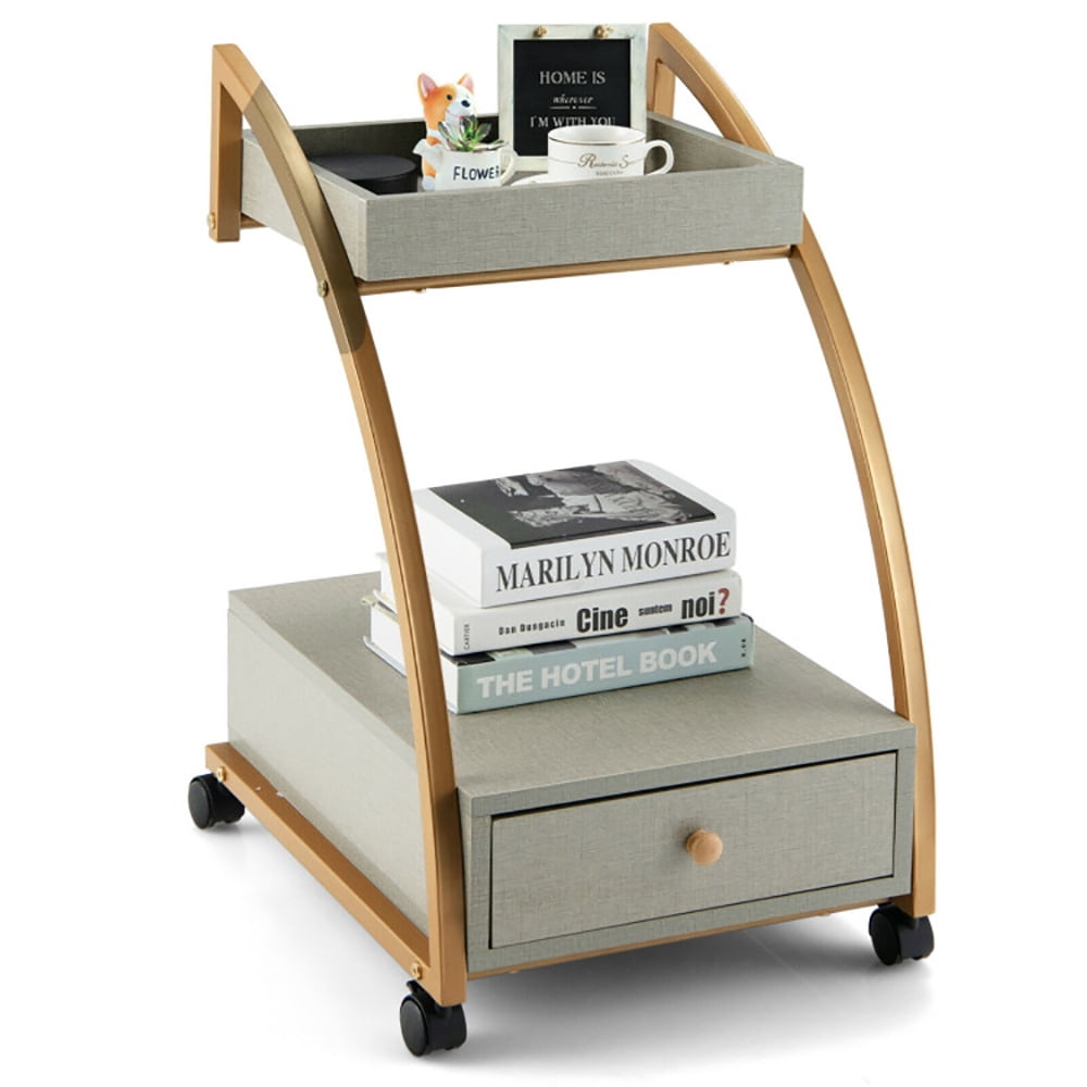 Finihen Rolling End Table, Modern 2-Tier Rolling End Table with Tray Top and Pull-Out Drawer, Sofa Side Table, Bed Side Table, for Living Room, Bedroom, Gray Finihen Rolling End Table, Modern 2-Tier Rolling End Table with Tray Top and Pull-Out Drawer, Sofa Side Table, Bed Side Table, for Living Room, Bedroom, Gray