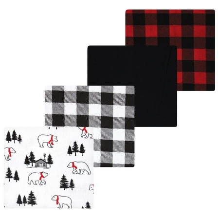 Luvable Friends Hudson Baby Flannel Receiving Blankets 4pk, Plaid Bear