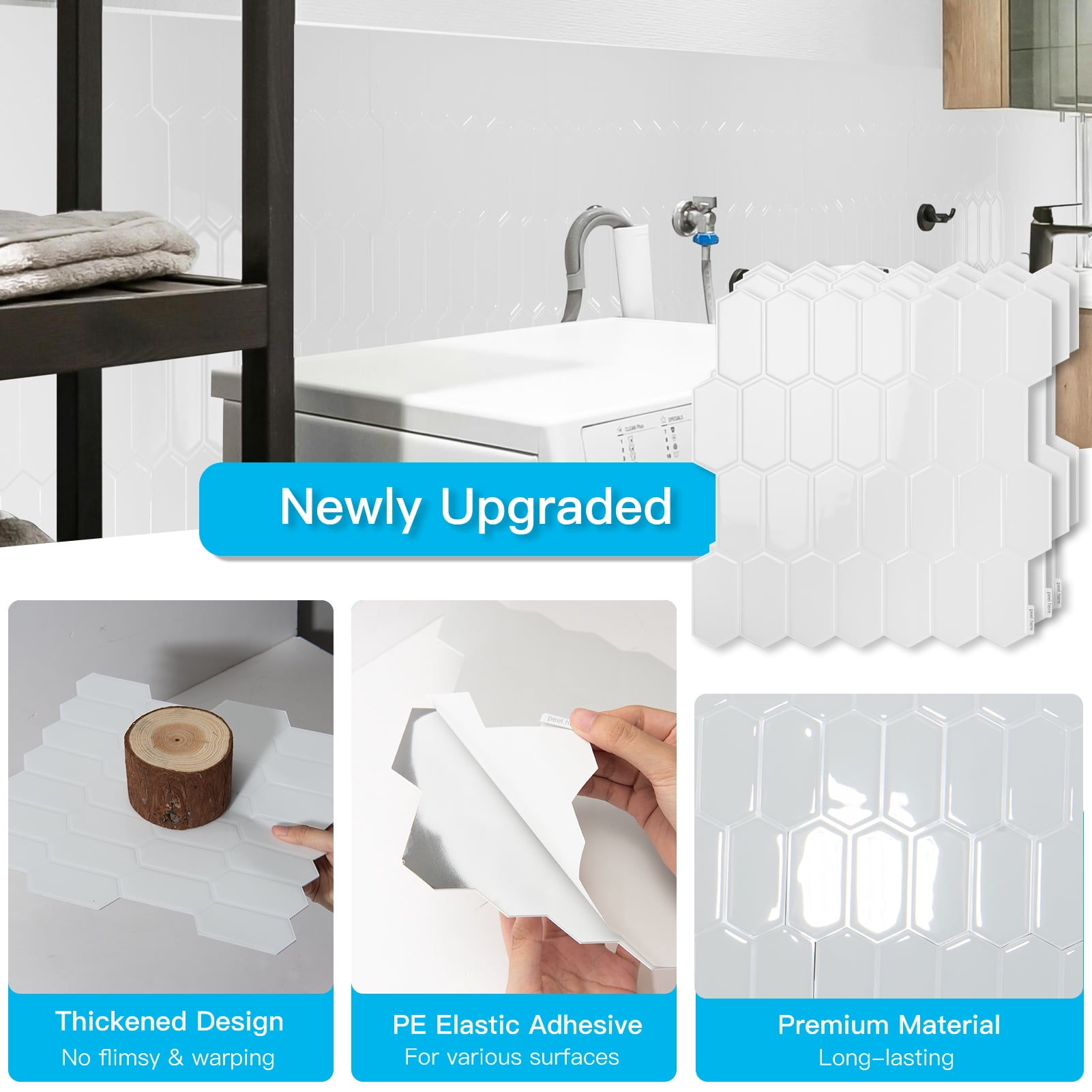 10Pcs Peel and Stick Backsplash,12'' x 12'' Heavy-Duty Self-Adhesive Vinyl Wall Tiles for Kitchen,Bathroom