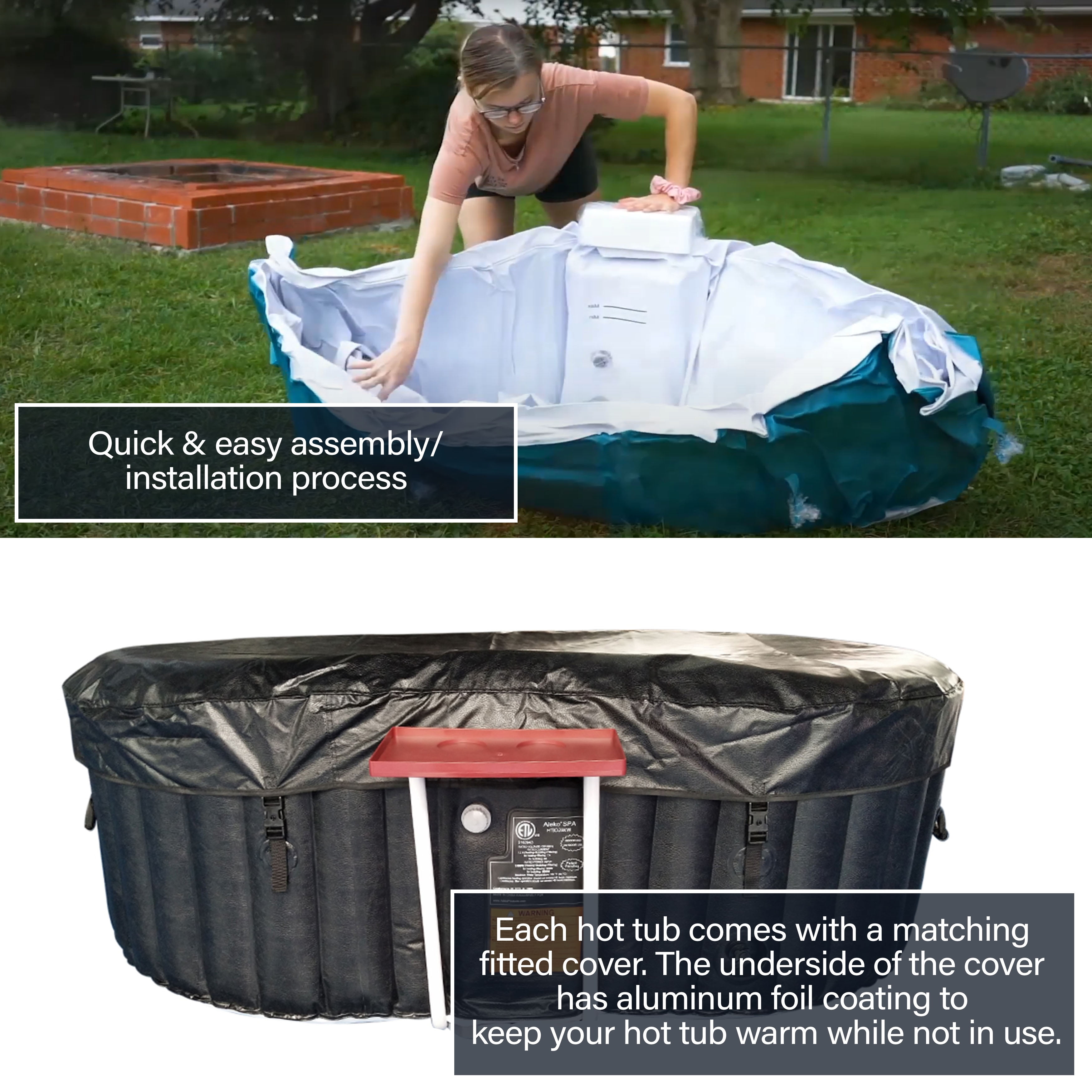 ALEKO 2 Person 100 Jets Outdoor Inflatable Hot Tub Spa with Drink Tray and Cover