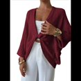 thumbnail image 1 of Suéter de Crochet Corto con Frontal para Mujer, Cuello en V Asimétrico, Suéter de Punto con de Murciélago de Gran Tamaño Vino Tinto L, 1 of 10