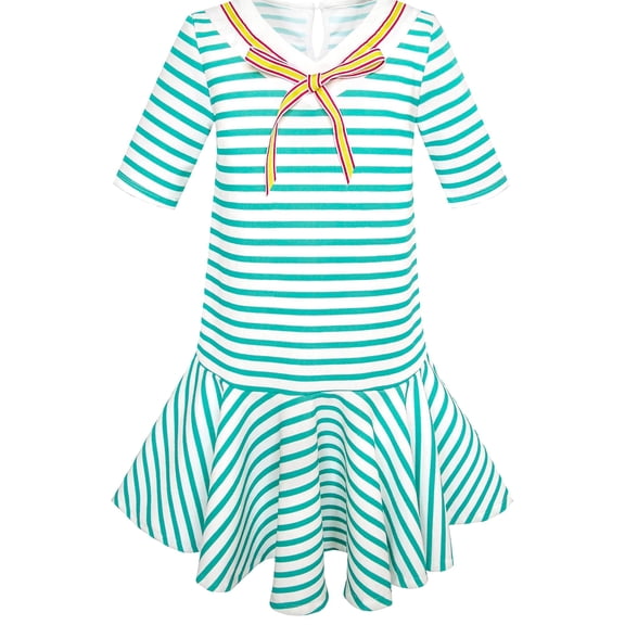 Girls Dress Striped School Uniform Bow Tie Jumper 5