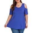 thumbnail image 3 of Cueply Plus Size Tops for Women Summer Short Sleeve Shirts Cold Shoulder Blouse Crewneck Tunic 1X-4X, 3 of 7