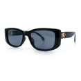 thumbnail image 4 of Womens Narrow Rectangle Mod Luxury Fashion Plastic Sunglasses All Black, 4 of 8