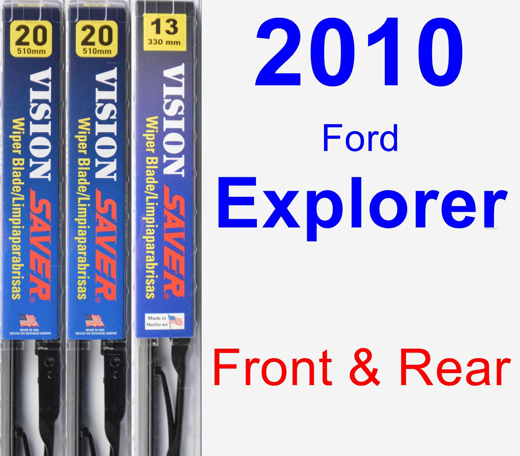 2010 Ford Explorer Wiper Blade Set/Kit (Front & Rear) (3 Blades) - Vision Saver - Walmart.com 2010 Ford Explorer Rear Wiper Blade Size