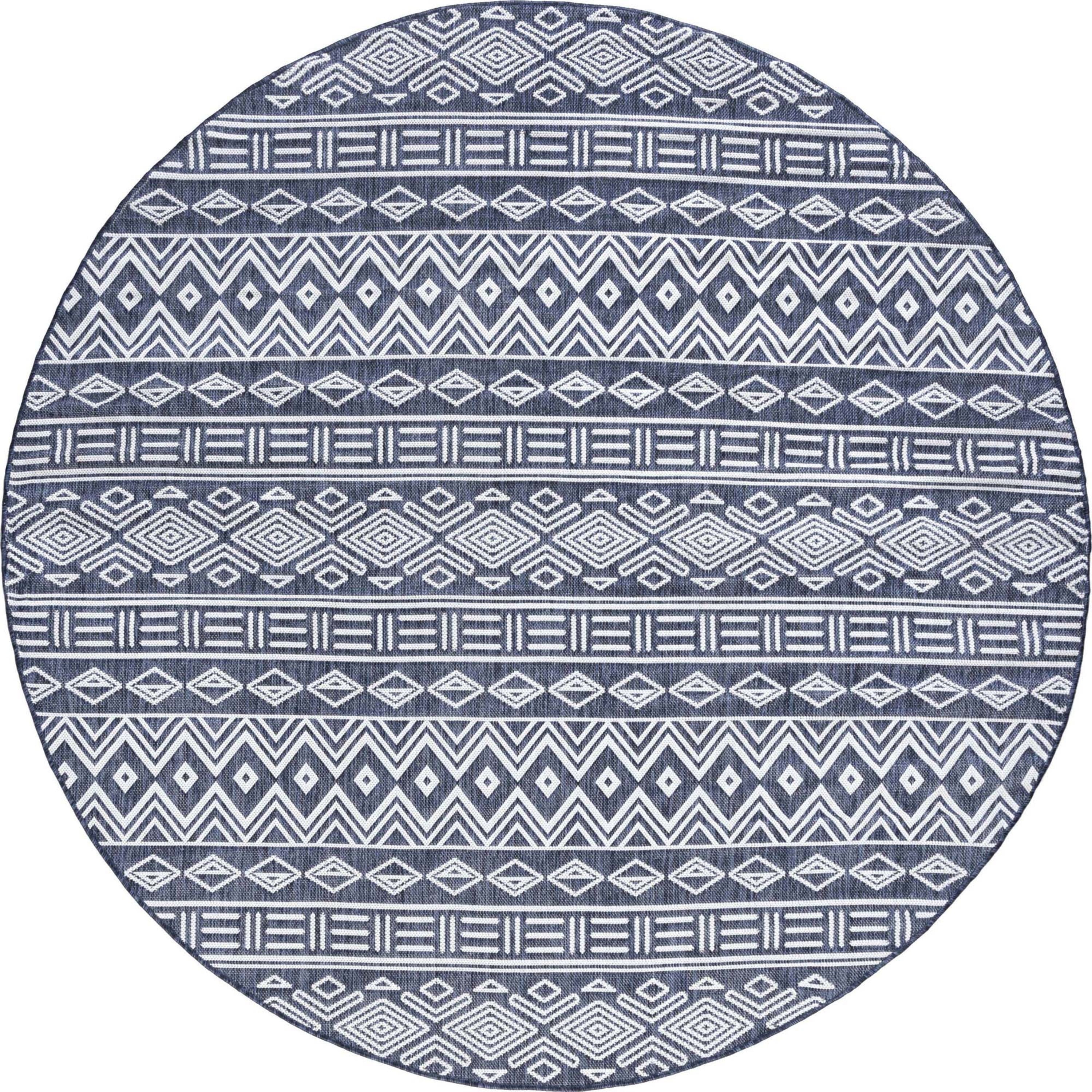 6ft Round Water Resistant, Indoor Outdoor Rugs for Patios, Front Door Entry, Entryway, Deck, Porch, Balcony | Outside Area Rug for Patio | Navy, Moroccan | Size: 5'3'' Round
