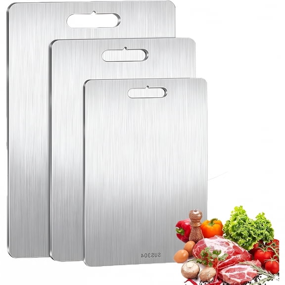 ACDANC 3-Piece Stainless Steel Cutting Board Set, Heavy Duty Food Grade Chopping Boards for Meat and Veggies, Hygienic Serving Tray