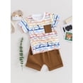 thumbnail image 3 of FEORJGP Toddler Boy Summer Clothes Infant 0-3Y Baby Short Sleeve T-Shirt Crew Neck Shirt Dinosaur Print Pocket Tops with Solid Color Shorts Little Boys Casual Daily 2Pcs Outfit, 3 of 9