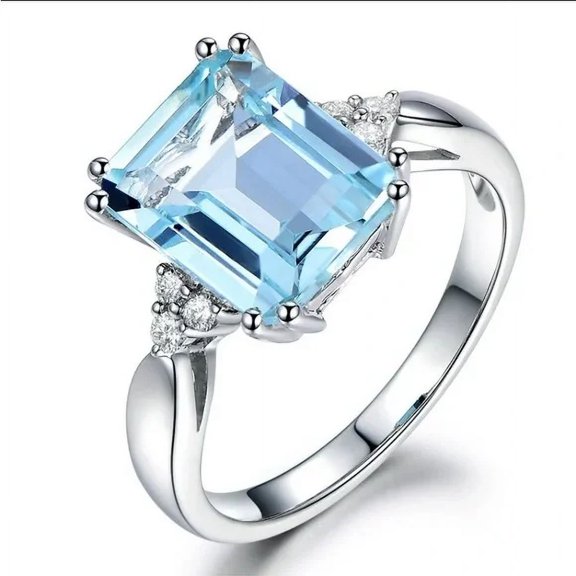 Aquamarine gemstone silver ring. wedding band Women Jewelry Stacking Matching Bridal Anniversary gift for her Promise