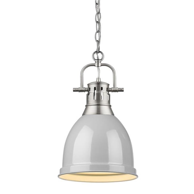 Golden Lighting 3602-S PW-GY Duncan Small Pendant Light with Chain & Gray Shade, Pewter
