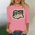 thumbnail image 1 of Uootdi Hauts pour Femmes Manches 3/4 Col Rond Imprimé Arc-en-Ciel Rétro 1976 Coupe Décontractée T-Shirts Nostalgiques d'Été Cadeau, 1 of 4