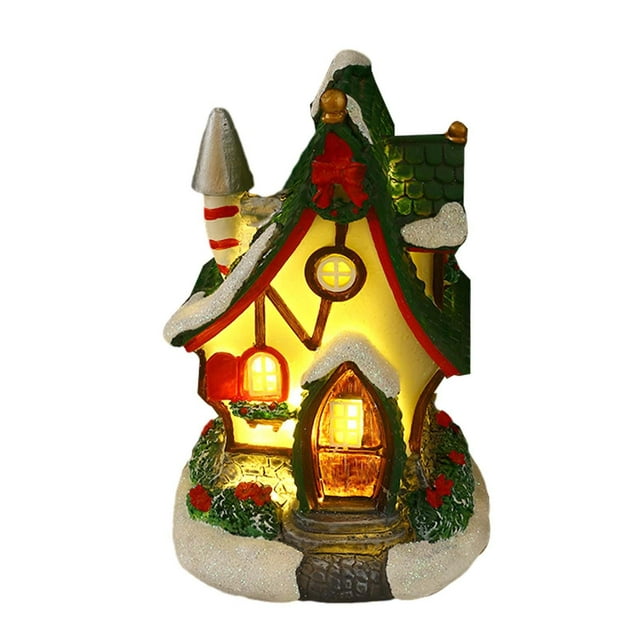 Casa iluminada de Navidad, decoraciones de escritorio en miniatura iluminadas de Navidad, decorativas Estilo B