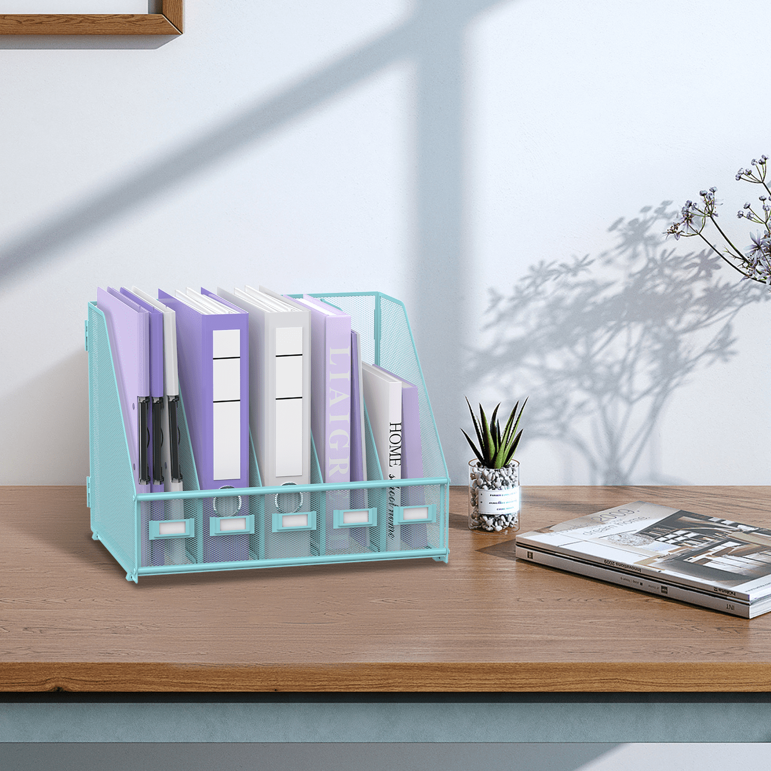 Sharkwoods Vertical Compartment File Organizer, 5 Compartments Desktop Paper Organizer