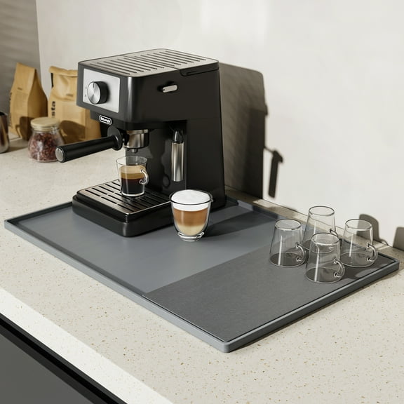 NiHome Silicone Coffee Bar Mat with Diatomaceous Earth Pad for Quick Drying, Non-Slip Spill-Proof Mat for Coffee Machines and Kitchen Countertops, Keeps Countertops Dry and Organized (Light Gray)