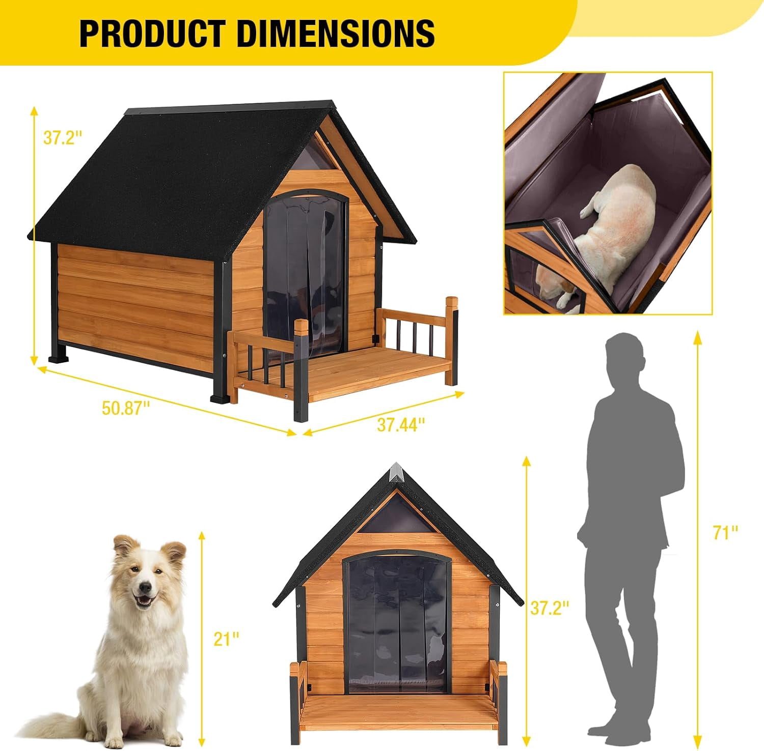 Aivituvin Dog House Outdoor with Insulated Liner and Metal Frame Waterproof Dog Kennel for Small to Large Sized Dogs Large Doghouse 100% Insulated Puppy Shelter for Winter 37.4"