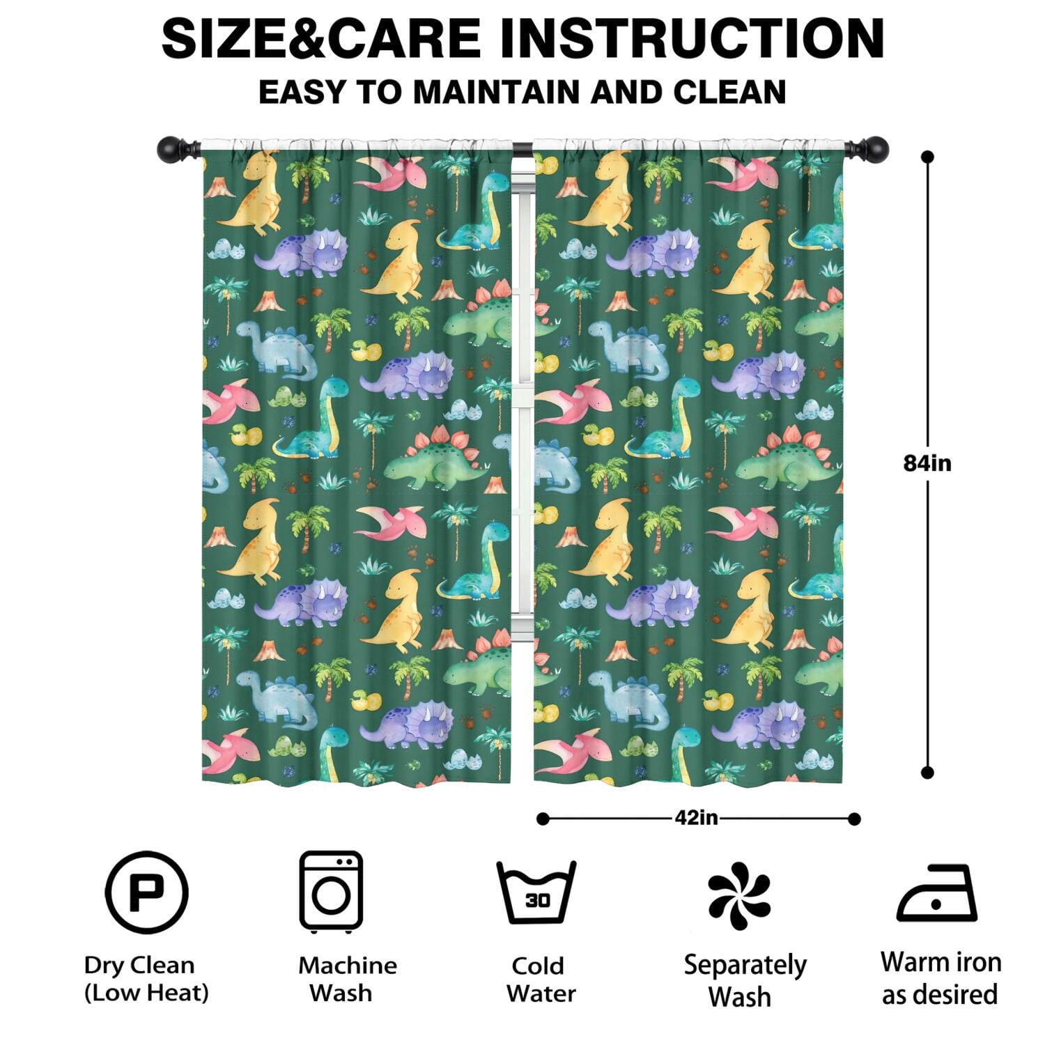 Blackout Kids Curtains,Green Dinosaurs Palms Volcanoes Pattern Childrens Insulated Curtains Set Of 2,Bedroom Essentials,Toddler Room Decor 42"x84"