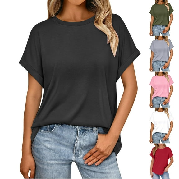 Otntypg Womens Oversized Boyfriend Tee Shirts Batwing Short Sleeve Trendy Crew Neck Loose Workout Tee Casual Summer Cotton Tops Red M