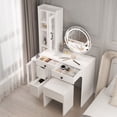 thumbnail image 5 of SYTHERS Makeup Vanity Desk Set, Complete Vanity Table Set with Side Cabinet, LED Mirror, Power Outlets, and Dressing Table Stool, White, 5 of 6
