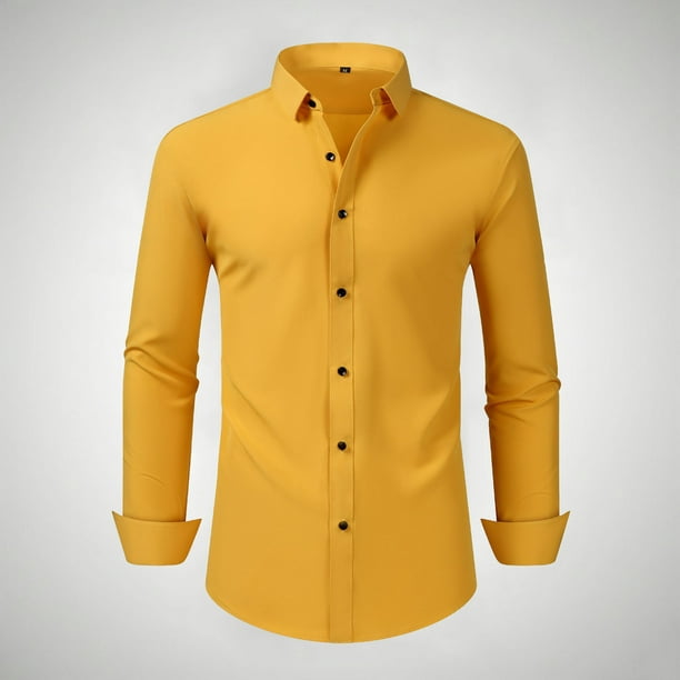 Blusa y camisa de manga larga con cuello vuelto para hombre, estilo informal, a la moda, con botones y solapa, transpirable, de poliéster