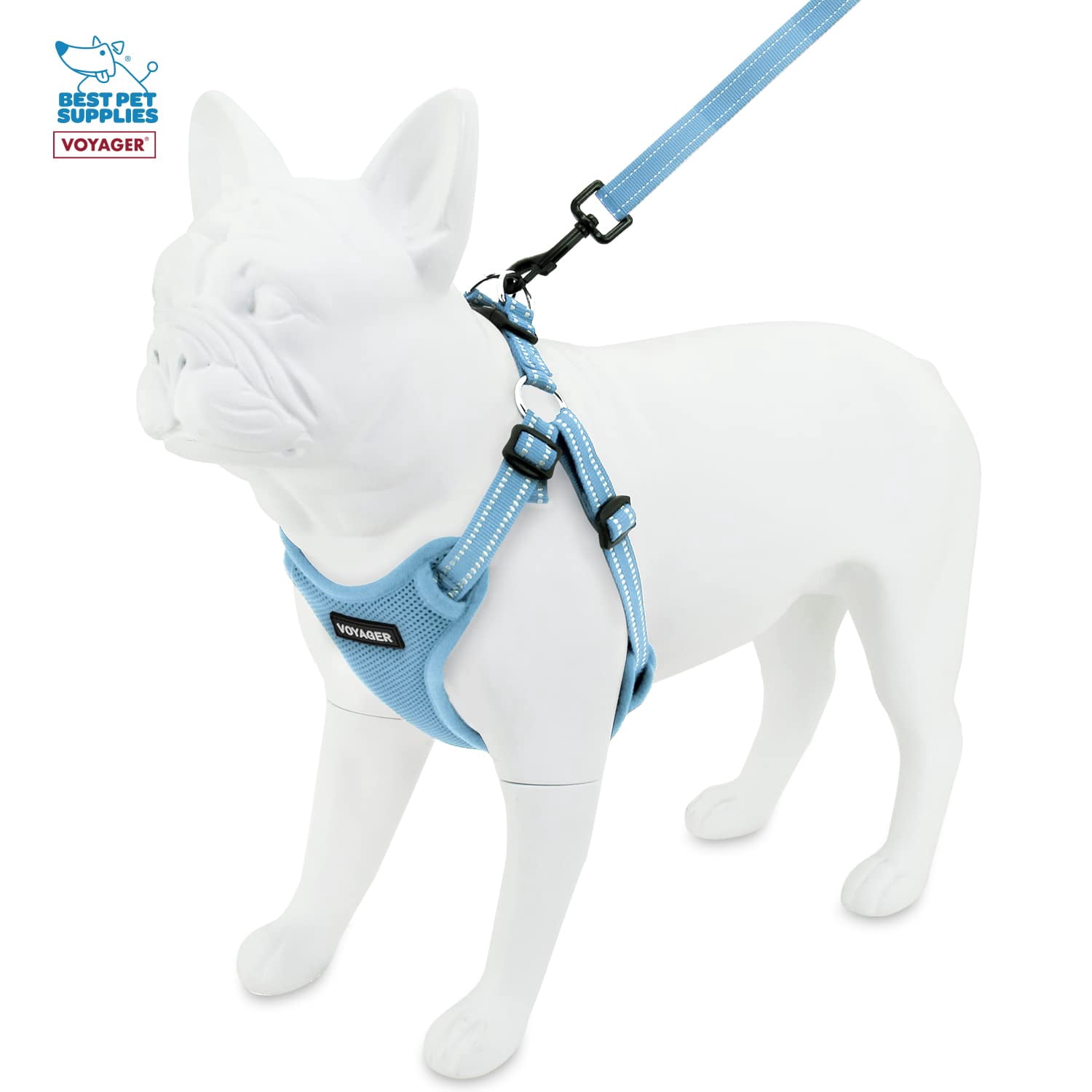 Best Pet Supplies Voyager Adjustable Dog Harness Leash Set with Reflective Stripes for Walking Heavy-Duty Full Body No Pull Vest with Leash D-Ring, Breathable All-Weather - Harness (Baby Blue), XS
