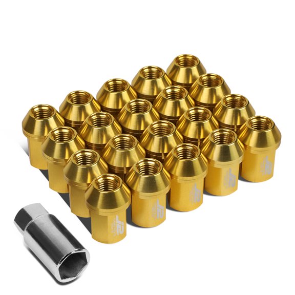 J2 Engineering LN-T7-006-15-GD J2 Engineering 7075 -T6 Forged Aluminum M12X1.5 20Pcs 35mm Height Close -End Lug Nut Set w / Socket Adapter (Gold)