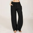 thumbnail image 2 of WULMLEO Linen Pants Women Spring Summer Dressy Casual High Waisted Drawstring Pant Cotton Straight Leg Lounge Trousers Black L, 2 of 6