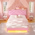 thumbnail image 5 of Torveric Full Size Bed Frame with Headboard, Upholster Platform Bed Frames with LED Lights, Princess Crown Furniture Pink Bedroom Furniture, 5 of 10