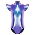 thumbnail image 3 of Hansber Girls Gymnastics Leotard Metallic Shiny Flying Sleeve Mock Neck Dance Bodysuit One Piece Tumbling Outfit Blue 8, 3 of 7