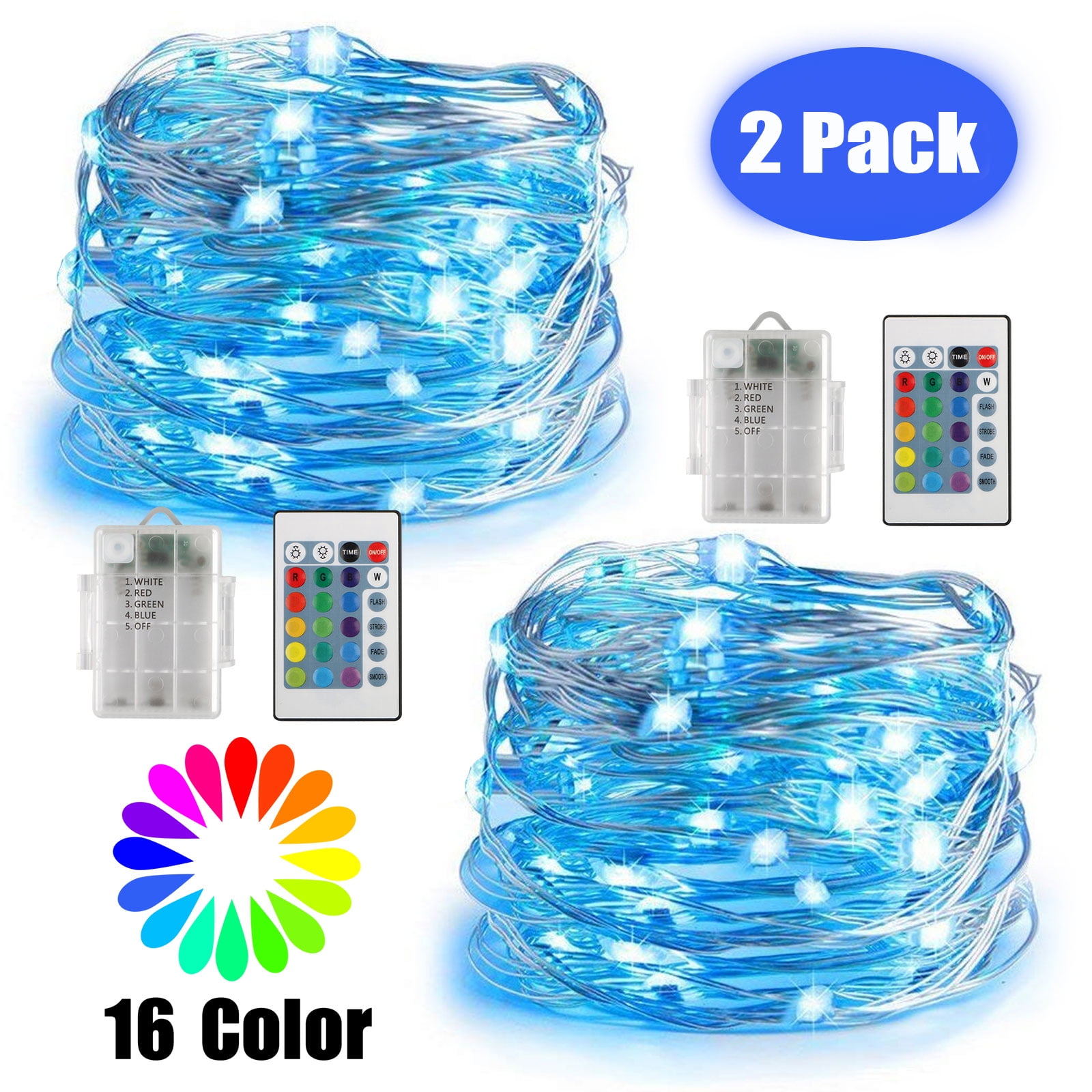 16color 10M Copper Wire LED String Fairy Light Strip Waterproof W/ 24 Key Remote 