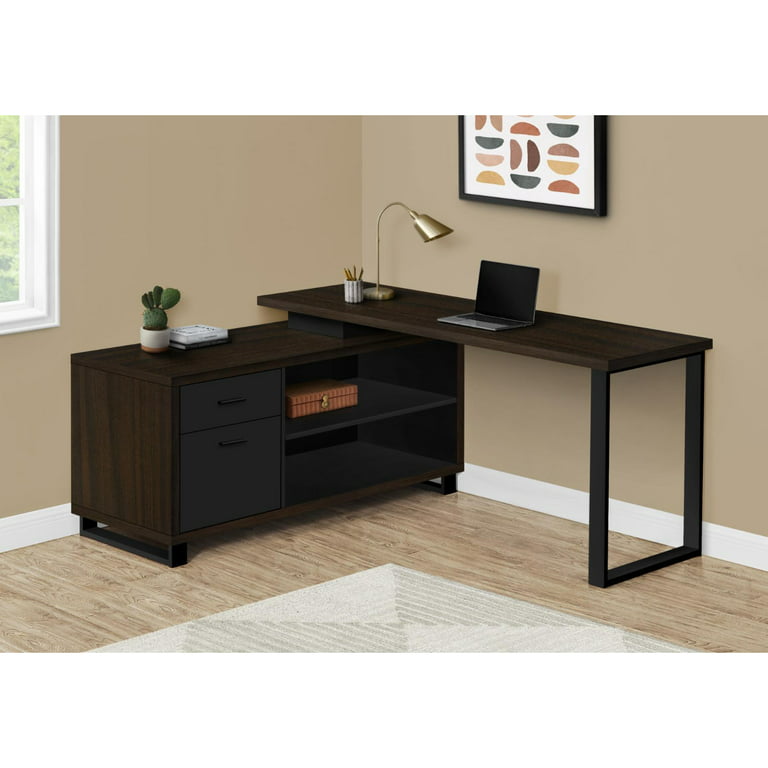Computer Desk, Home Office, Corner, Left, Right Set-Up, Storage Drawers,  70L, L Shape, Work, Laptop, Metal, Laminate, Black, Grey, Contemporary,  Modern, Big Sandy Superstore
