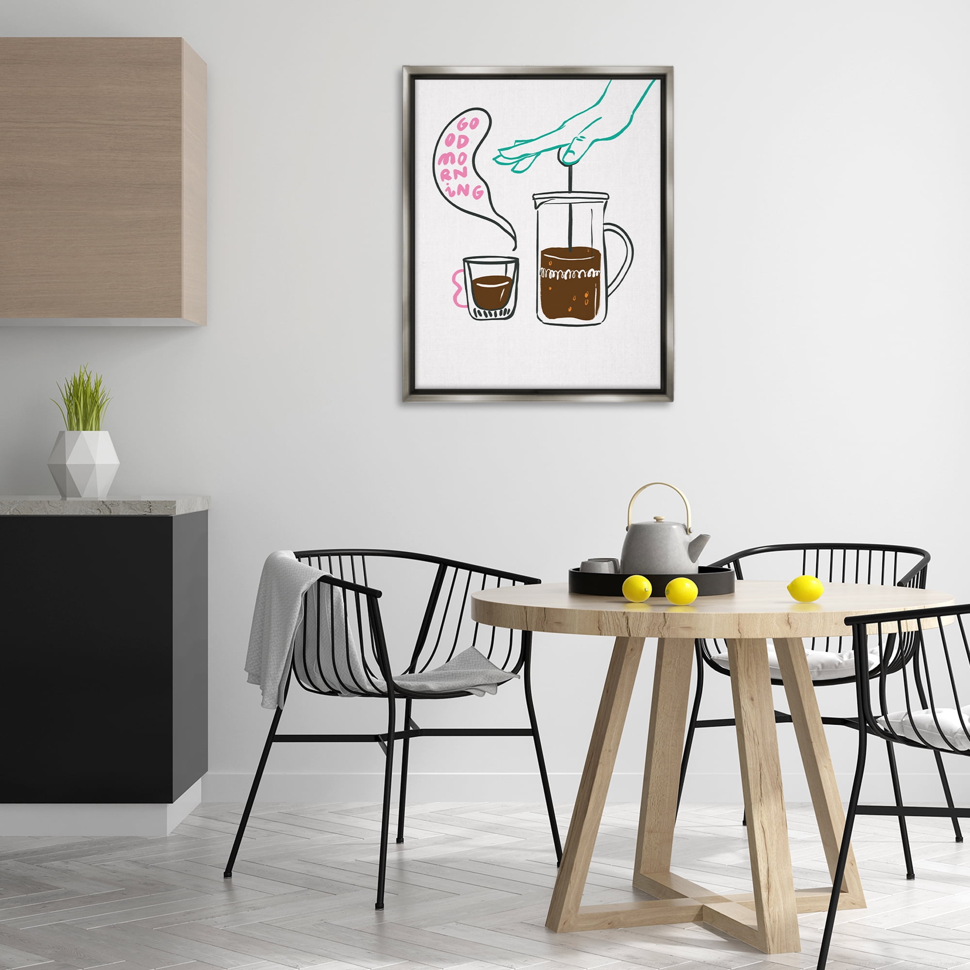 Stupell Industries Good Morning Espresso Food & Beverage Painting Gray Floater Framed Canvas Art Print Wall Art, 25 x 31