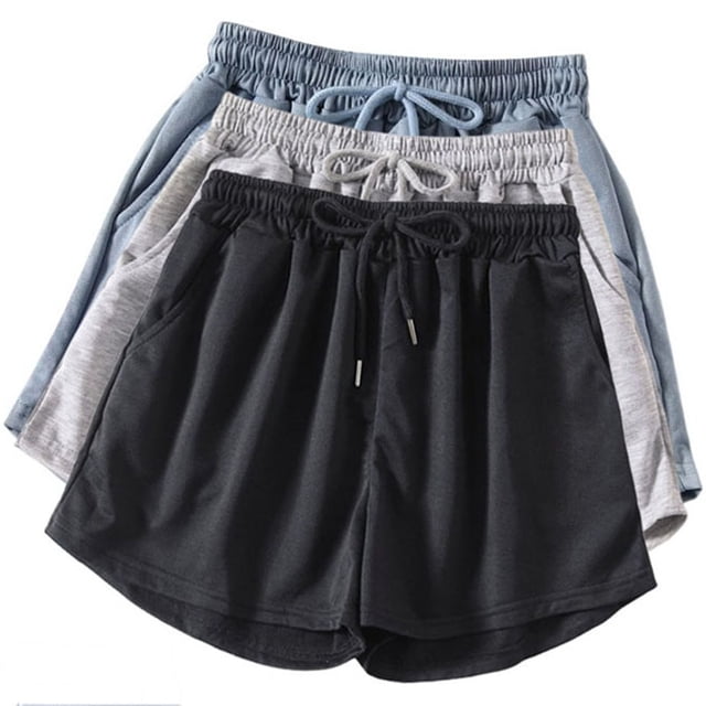 Diufon Womens 3PCS Jogger Shorts Elastic Waist Drawstring Yoga Shorts Solid Color Shorts with Pockets