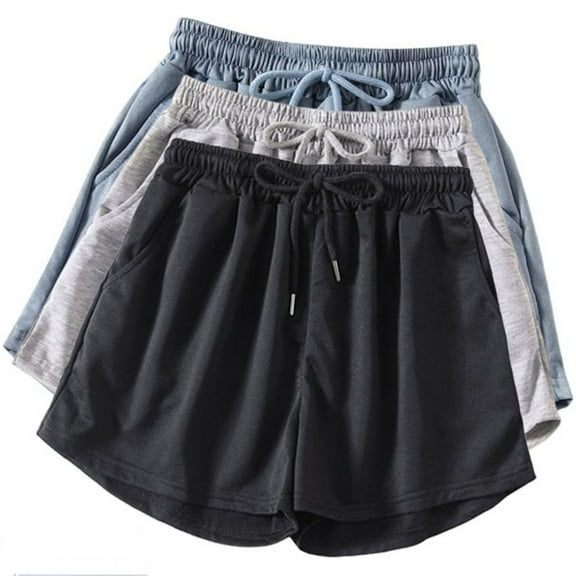 Generic Women's 3 Pack Elastic Waist Drawstring Loose Wide Leg Beach Short Pants Athletic Lounge Shorts with Pockets