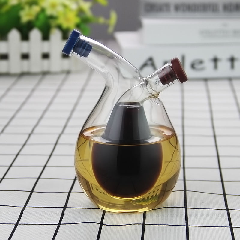 2 Outlet Kitchen Glass Oil Jar Vinegar Bottle Pot Sauce Cruet Dispenser 