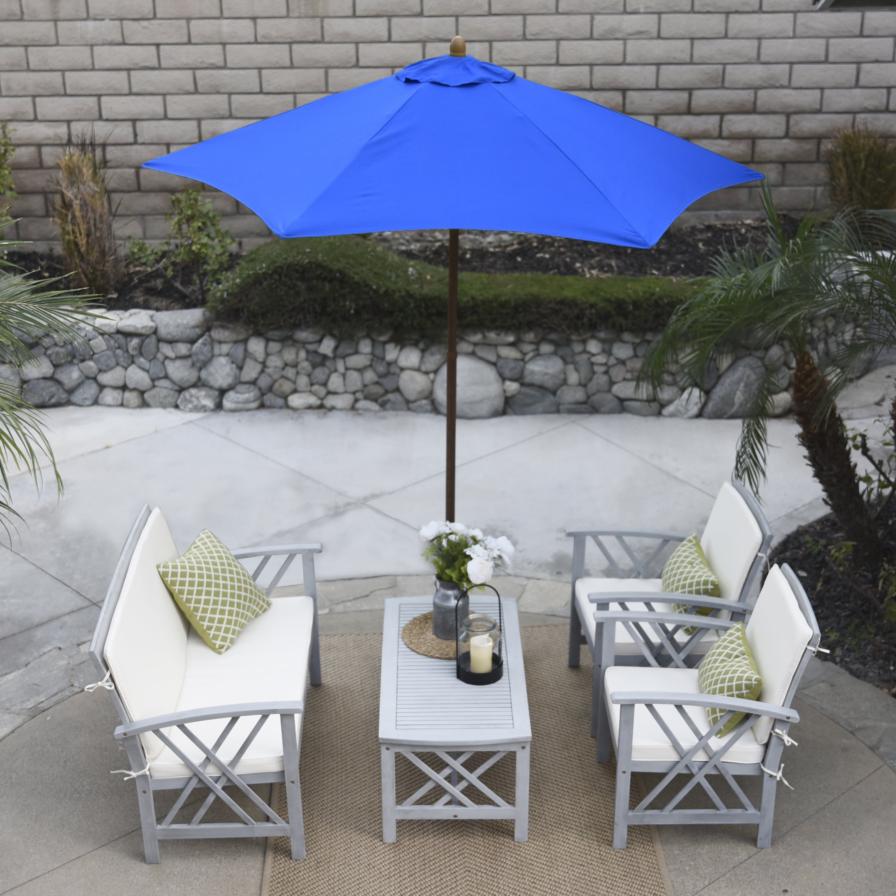 Astella 90" Pacific Blue Solid Print Hexagon Market Patio Umbrella
