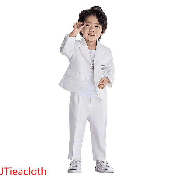 JTieacloth Boys Clothes 2 Piece Boys Business Suits Coat 3 Piece Outfit Tuxedo Set For Kids Formal Suit For Boys With Pants Necklace Set Slim,Sizes 7-8 Years(White)