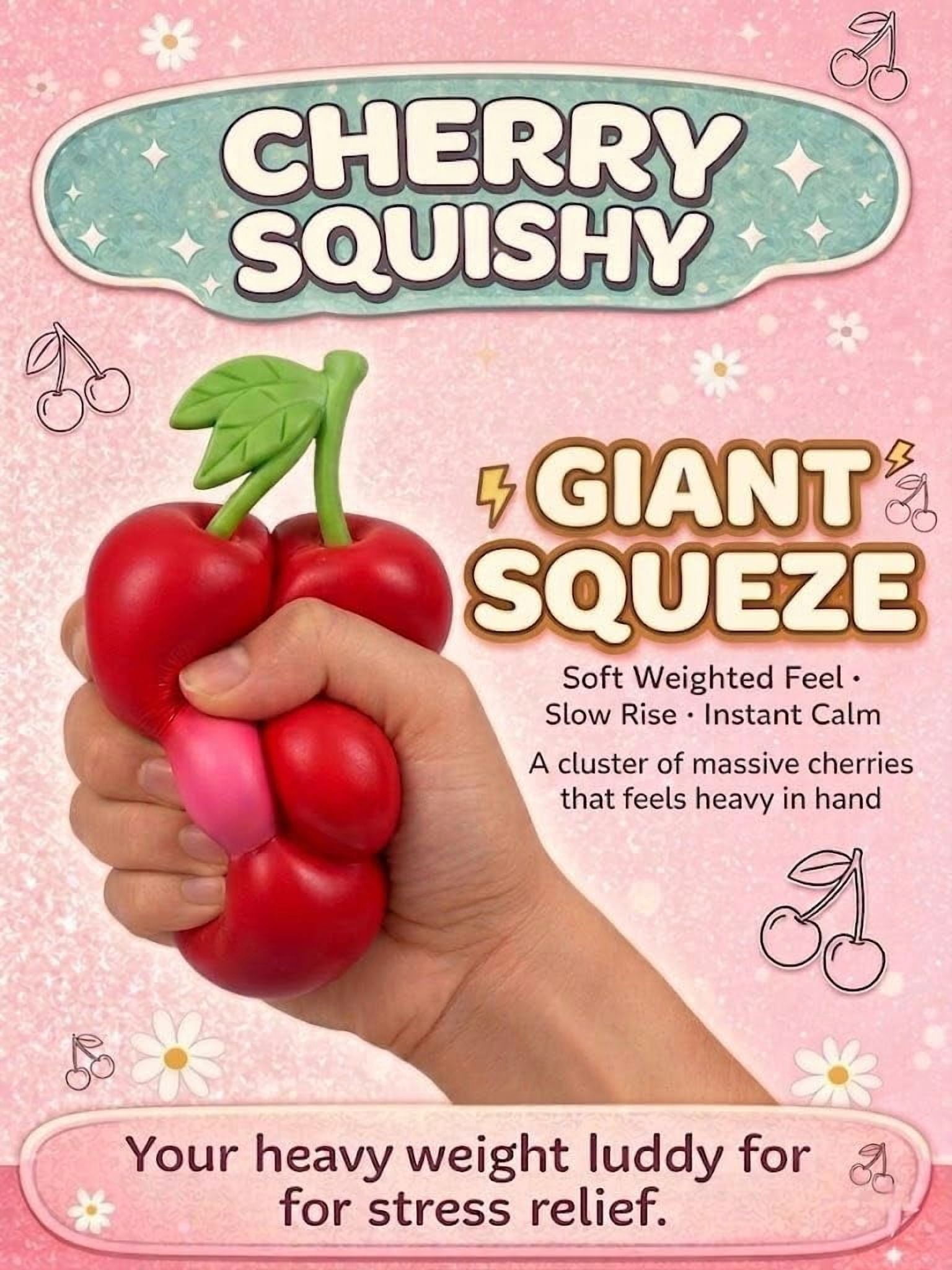Jumbo Squishy Squeeze, Giant Strawberry Squishy, Realistic Cherry Banana Strawberry for Anxiety Relief Slow Rising, Sensory Fidget (Cherry)