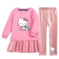 thumbnail image 3 of Hello Kitty niños niñas dibujos animados Otoño e Invierno manga larga falda plisada de terciopelo dorado vestido + conjunto de pantalones cálidos casuales, 3 of 5