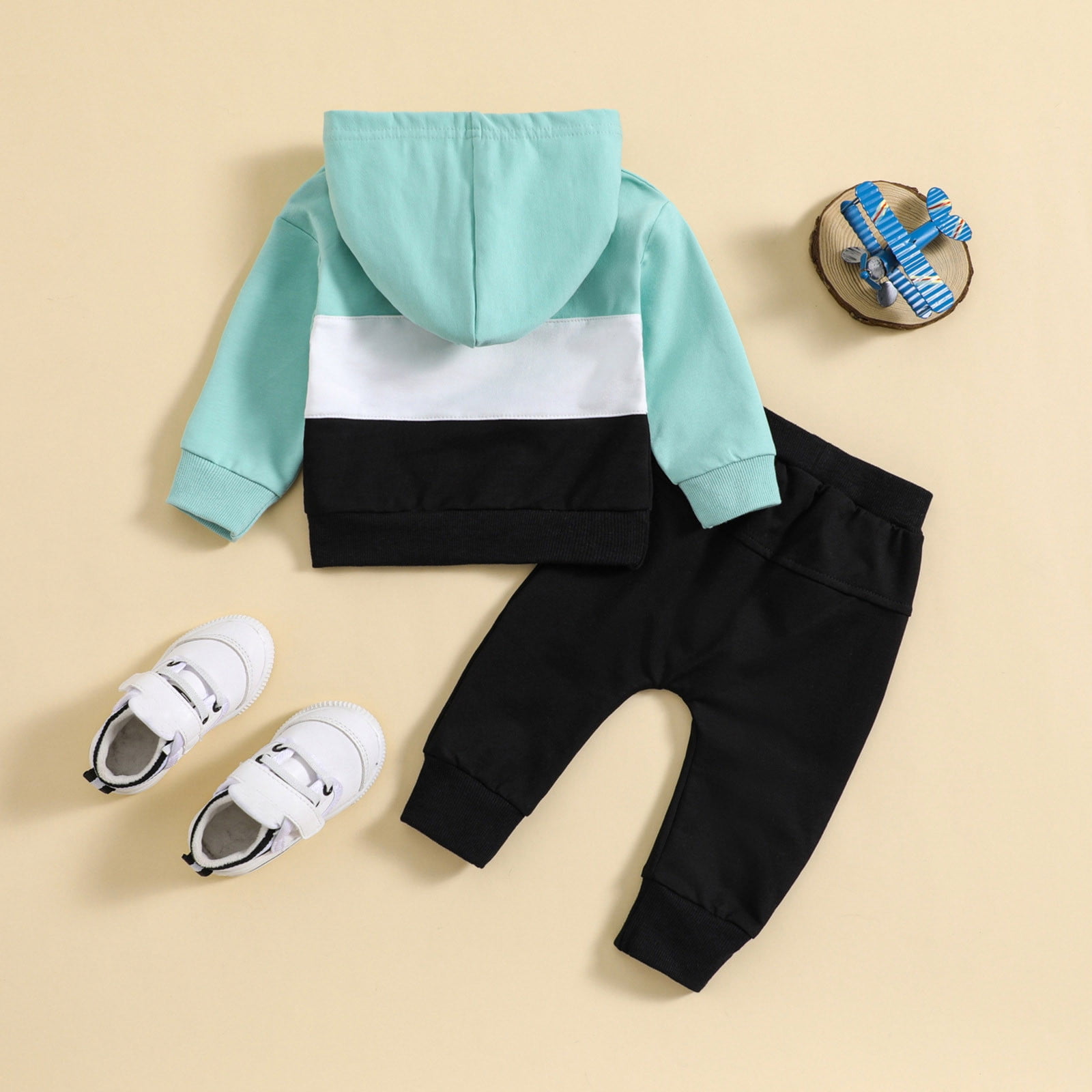 TJAZFJPA Cute Summer Outfits for Teens Crop Tops Toddler Boys Girls Long Sleeve Patchwork Colour Hooded T Shirt Pullover Tops Pants Outfits Airport Outfit Newborn Boy Photoshoot Outfits