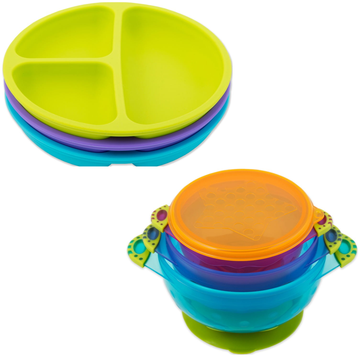 EVLA’s 9-Piece Silicone Toddler Plates and Bowls Set with Airtight Lids