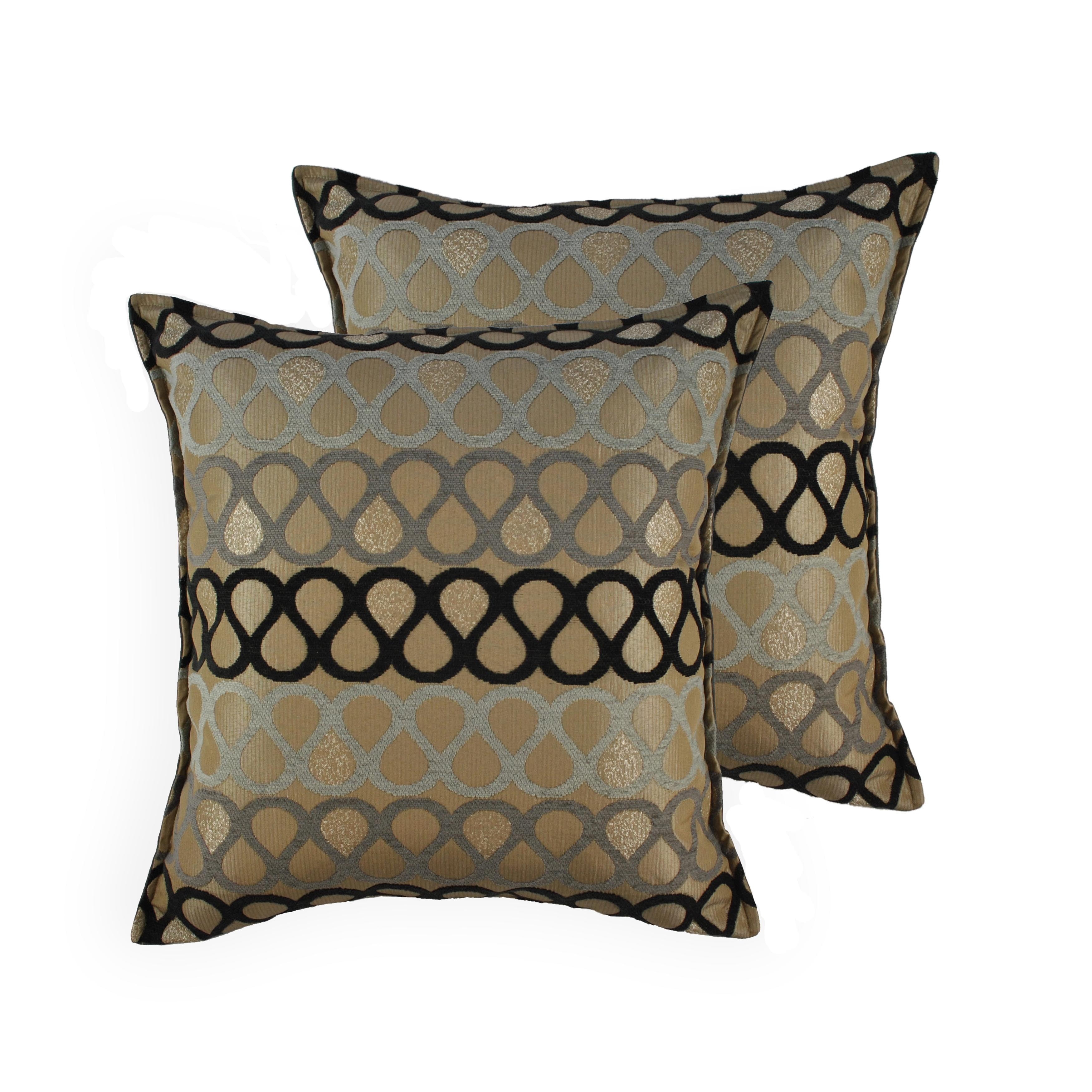 Croscill Calice Square Toss Pillow Embroidered Black Gold Tassel 
