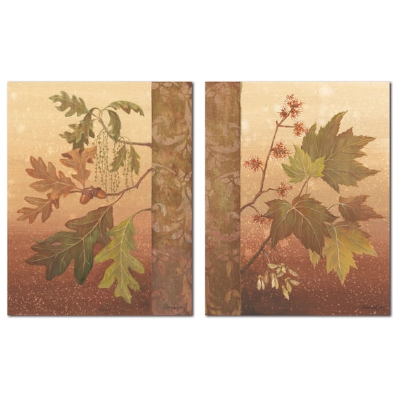 Beautiful Vintage Gold and Green Oak Leaves : Two 8x10 Prints