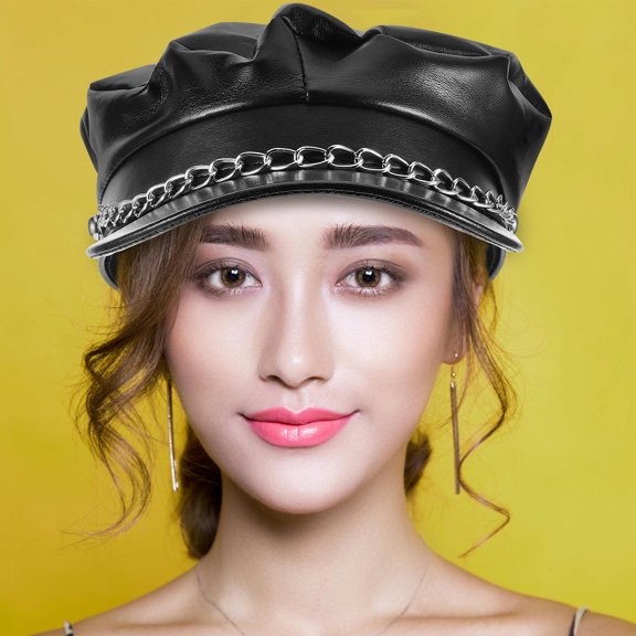 SEWCHICS Biker Costume Women Bakerboy Hat Iron Chain Black 1Set