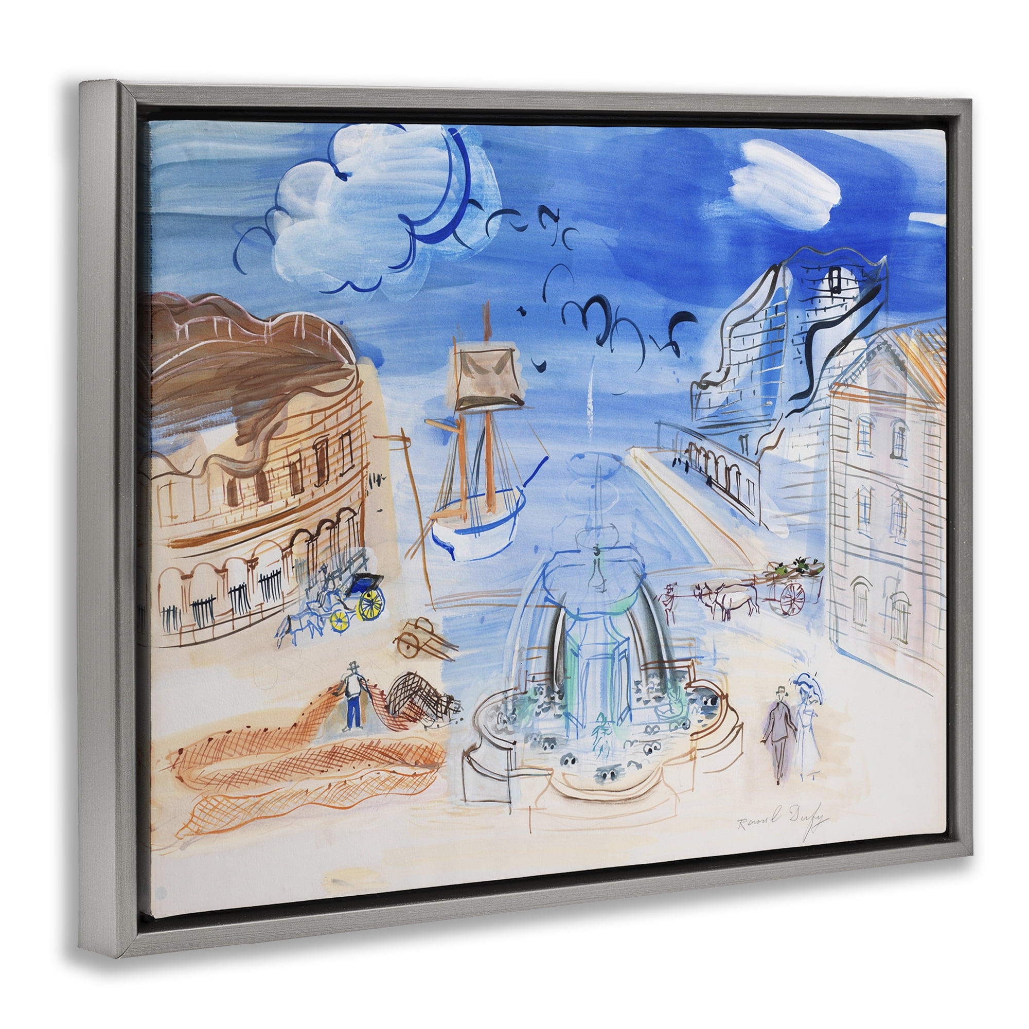 Stupell Industries Classical Raoul Dufy Composition Landscape & Nature Painting Gray Floater Framed Canvas Art Print Wall Art, 31 x 25