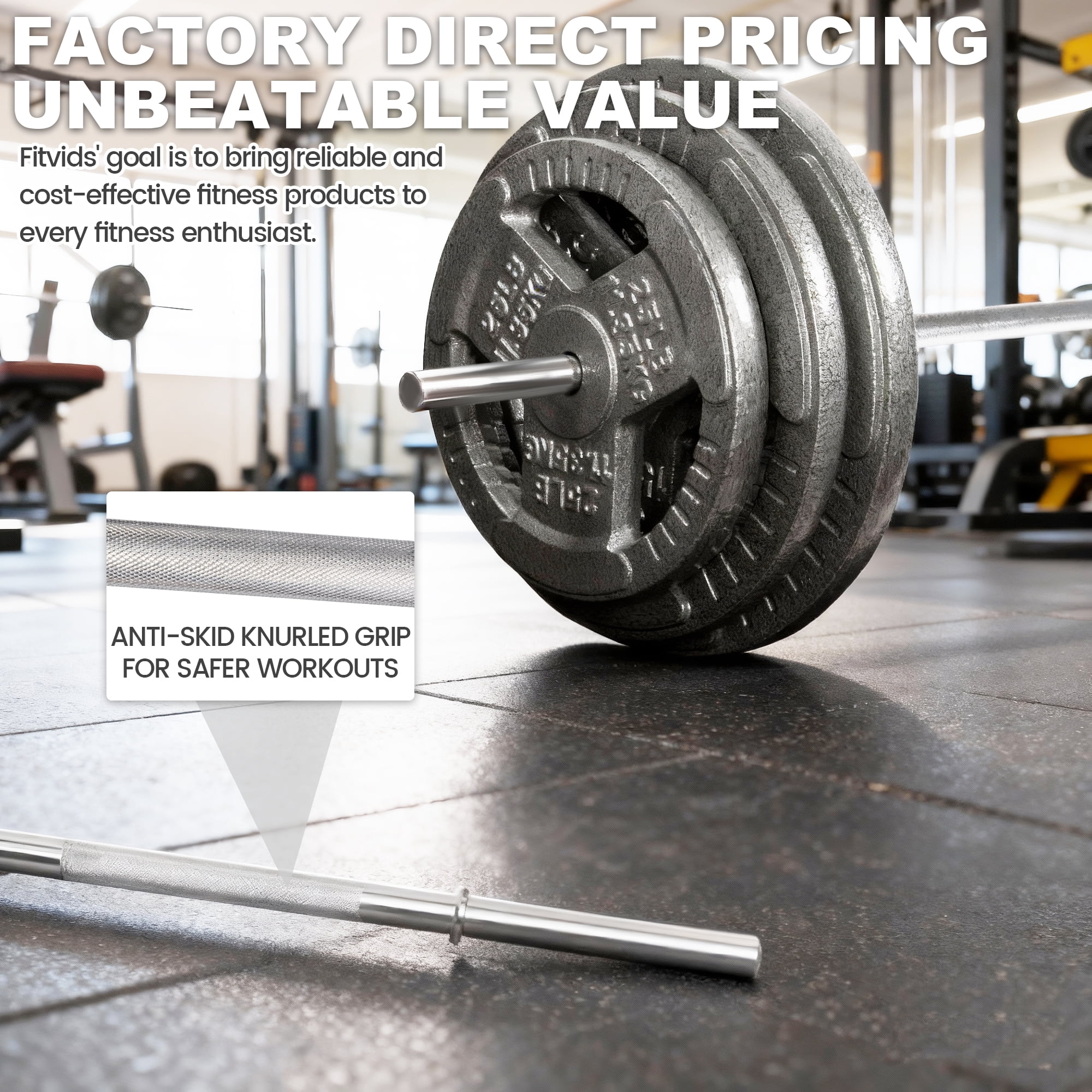 FlexWave Straight Barbell Bar, Alloy Steel, 1-Inch Standard Diameter, Silver Finish, Available in 5FT, 6FT, and 7FT