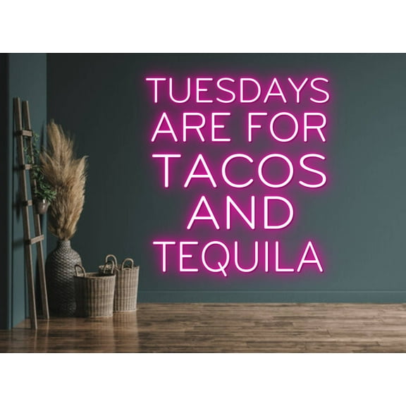 Glowneon Tuesdays Tacos & Tequila Neon Sign, Restaurant Wall Decor