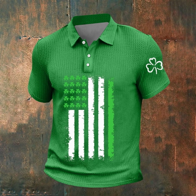 Ceisia Men's St. Patrick's Day Polo Shirt Collection | Shamrock American Flag Print | Casual Short Sleeve Collared Tops Gift