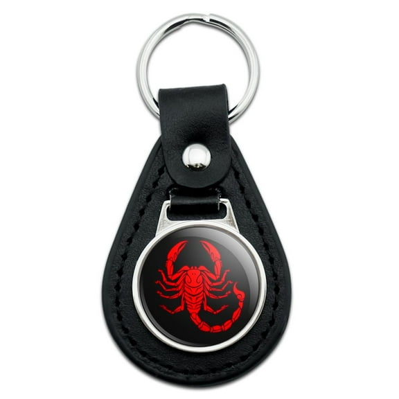Red Tribal Scorpion Black Leather Keychain