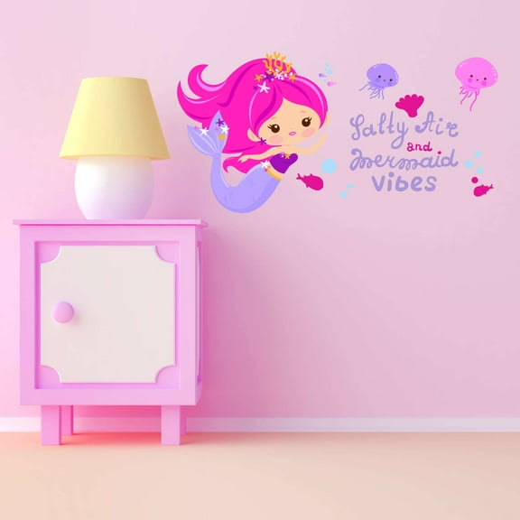 Mermaids Salty Air Mermaid Vibes Seahorse Statfish Princess Fish Starfish Queen Sweet Dreams Bedtime Unicorn Lovely Dear Dream Holiday Gift Decorating Bedroom Wall Decal Sticker - Size: 20 In X 10 In